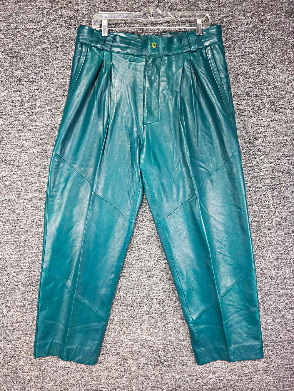 SAVOY Green Genuine Leather Men's Dress Pants Pleated Lined Pockets Waist 36